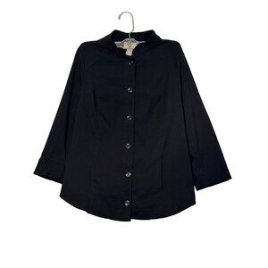 Chico's Women's Black Lightweight Button Front 3/4 Sleeve Jacket Pockets Size 1
